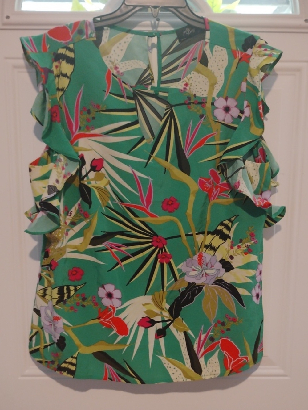 Milk And Honey Green Tropical Floral Ruffle Sleeve Women's Top Size XL